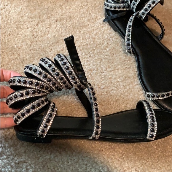 Black Lace Up Sandals - New - Picture 2 of 3